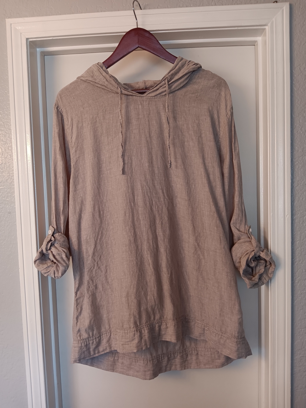 Saks Fifth Avenue Linen Taupe Lightweight Hooded Tunic
